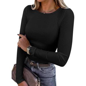 ANRABESS Women Long Sleeve Shirts Rib Knit Slim Fit Tops Basic Tee 2025 Fall Outfits Casual T-Shirt Underscrubs Layer Clothes(Black)