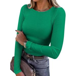 ANRABESS Women Long Sleeve Shirts Rib Knit Slim Fit Tops Basic Tee 2025 Fall Outfits Casual T-Shirt Underscrubs Layer Clothes(Green)