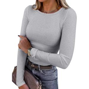 ANRABESS Women Long Sleeve Shirts Rib Knit Slim Fit Tops Basic Tee 2025 Fall Outfits Casual T-Shirt Underscrubs Layer Clothes(Grey)
