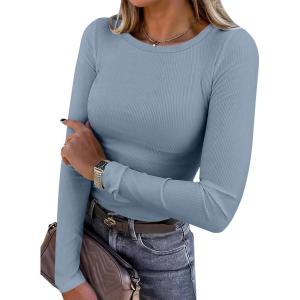 ANRABESS Women Long Sleeve Shirts Rib Knit Slim Fit Tops Basic Tee 2025 Fall Outfits Casual T-Shirt Underscrubs Layer Clothes(Light Blue)
