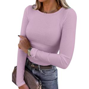 ANRABESS Women Long Sleeve Shirts Rib Knit Slim Fit Tops Basic Tee 2025 Fall Outfits Casual T-Shirt Underscrubs Layer Clothes(Light Purple)