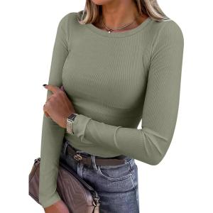 ANRABESS Women Long Sleeve Shirts Rib Knit Slim Fit Tops Basic Tee 2025 Fall Outfits Casual T-Shirt Underscrubs Layer Clothes(Sage Green)