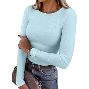 ANRABESS Women Long Sleeve Shirts Rib Knit Slim Fit Tops Basic Tee 2025 Fall Outfits Casual T-Shirt Underscrubs Layer Clothes(Sky)