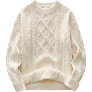 ANRABESS Women Oversized Chunky Cable Knitted Vintage Sweater 2025 Fall Winter Outfits(Beige)