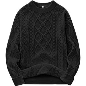 ANRABESS Women Oversized Chunky Cable Knitted Vintage Sweater 2025 Fall Winter Outfits(Black)
