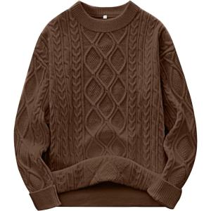 ANRABESS Women Oversized Chunky Cable Knitted Vintage Sweater 2025 Fall Winter Outfits(Brown)