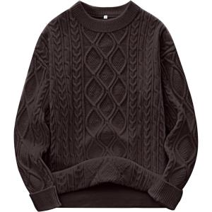 ANRABESS Women Oversized Chunky Cable Knitted Vintage Sweater 2025 Fall Winter Outfits(Coffee)