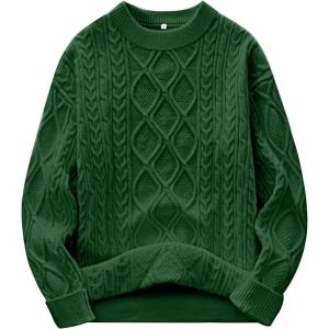 ANRABESS Women Oversized Chunky Cable Knitted Vintage Sweater 2025 Fall Winter Outfits(Green)
