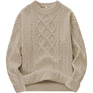 ANRABESS Women Oversized Chunky Cable Knitted Vintage Sweater 2025 Fall Winter Outfits(Khaki)