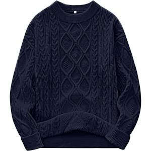 ANRABESS Women Oversized Chunky Cable Knitted Vintage Sweater 2025 Fall Winter Outfits(Navy Blue)