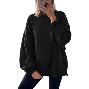 ANRABESS Women Oversized Long Sleeve Sweatshirts Crewneck Side Slit Loose Teen Girl Pullover Top 2025 Fall Y2K Trendy Outfits(Black)