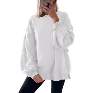 ANRABESS Women Oversized Long Sleeve Sweatshirts Crewneck Side Slit Loose Teen Girl Pullover Top 2025 Fall Y2K Trendy Outfits(White)
