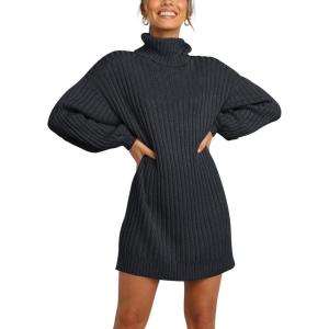 ANRABESS Women Oversized Sweater Dress Turtleneck Batwing Long Sleeve Ribbed Knit Loose 2025 Fall Winter Casual Short Dress(Black)