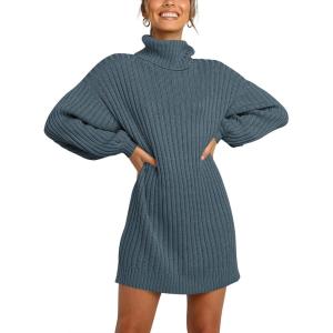 ANRABESS Women Oversized Sweater Dress Turtleneck Batwing Long Sleeve Ribbed Knit Loose 2025 Fall Winter Casual Short Dress(Navyblue)