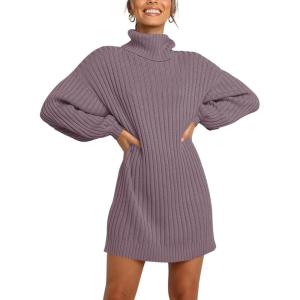 ANRABESS Women Oversized Sweater Dress Turtleneck Batwing Long Sleeve Ribbed Knit Loose 2025 Fall Winter Casual Short Dress(Purple)