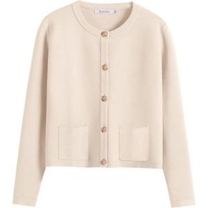 ANRABESS Women Striped Cardigan Sweaters Button Down Cropped Knit Lady Jackets Coat 2025 Fall Outfits Trendy Clothes(Apricot)