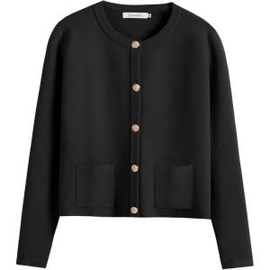 ANRABESS Women Striped Cardigan Sweaters Button Down Cropped Knit Lady Jackets Coat 2025 Fall Outfits Trendy Clothes(Black)