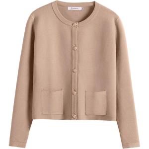 ANRABESS Women Striped Cardigan Sweaters Button Down Cropped Knit Lady Jackets Coat 2025 Fall Outfits Trendy Clothes(Khaki)