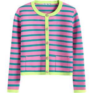 ANRABESS Women Striped Cardigan Sweaters Button Down Cropped Knit Lady Jackets Coat 2025 Fall Outfits Trendy Clothes(Pink Green)