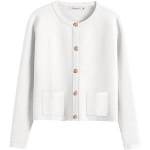 ANRABESS Women Striped Cardigan Sweaters Button Down Cropped Knit Lady Jackets Coat 2025 Fall Outfits Trendy Clothes(White)