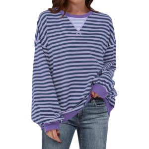 ANRABESS Women Striped Sweatshirts Oversized Crewneck Long Sleeve Shirts Y2K Pullover Top 2025 Fall Outfits Fashion Clothes(Blue Purple)