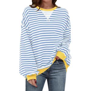 ANRABESS Women Striped Sweatshirts Oversized Crewneck Long Sleeve Shirts Y2K Pullover Top 2025 Fall Outfits Fashion Clothes(Bule White)