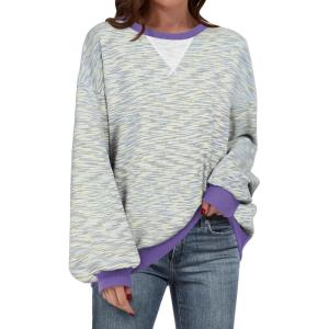 ANRABESS Women Striped Sweatshirts Oversized Crewneck Long Sleeve Shirts Y2K Pullover Top 2025 Fall Outfits Fashion Clothes(Green Purple Yellow Stripe)