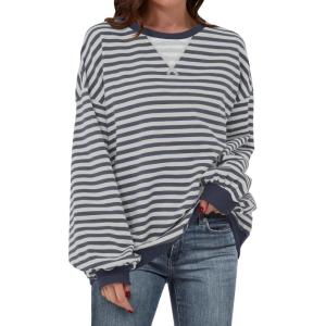 ANRABESS Women Striped Sweatshirts Oversized Crewneck Long Sleeve Shirts Y2K Pullover Top 2025 Fall Outfits Fashion Clothes(Grey Blue)
