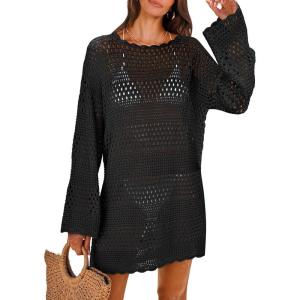 ANRABESS Women Swimsuit Crochet Swim Cover Up 2025 Summer Bathing Suit Swimwear Mesh Knit Beach Dress Vacation Outfits(Black)