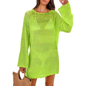 ANRABESS Women Swimsuit Crochet Swim Cover Up 2025 Summer Bathing Suit Swimwear Mesh Knit Beach Dress Vacation Outfits(Green)