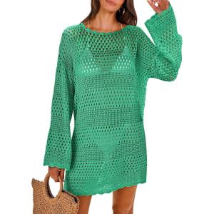 ANRABESS Women Swimsuit Crochet Swim Cover Up 2025 Summer Bathing Suit Swimwear Mesh Knit Beach Dress Vacation Outfits(Lake)