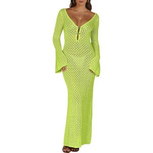 ANRABESS Women Swimsuit Swim Crochet Cover Up Knit Bathing Suit Swimwear 2025 Summer Bodycon Beach Dress Vacation Clothes(Green)