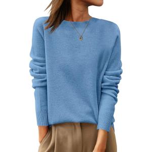 ANRABESS Womens 100% Wool Sweaters Crewneck Long Sleeve Work Business Casual Basic Sweater Tops 2025 Fall Outfits(Blue)