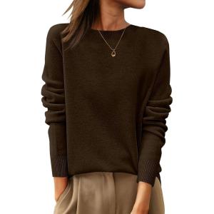 ANRABESS Womens 100% Wool Sweaters Crewneck Long Sleeve Work Business Casual Basic Sweater Tops 2025 Fall Outfits(Brown)