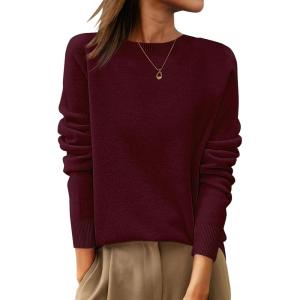 ANRABESS Womens 100% Wool Sweaters Crewneck Long Sleeve Work Business Casual Basic Sweater Tops 2025 Fall Outfits(Dark Red)