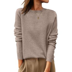 ANRABESS Womens 100% Wool Sweaters Crewneck Long Sleeve Work Business Casual Basic Sweater Tops 2025 Fall Outfits(Khaki)