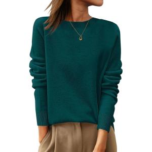 ANRABESS Womens 100% Wool Sweaters Crewneck Long Sleeve Work Business Casual Basic Sweater Tops 2025 Fall Outfits(Lake)