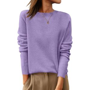 ANRABESS Womens 100% Wool Sweaters Crewneck Long Sleeve Work Business Casual Basic Sweater Tops 2025 Fall Outfits(Light Purple)