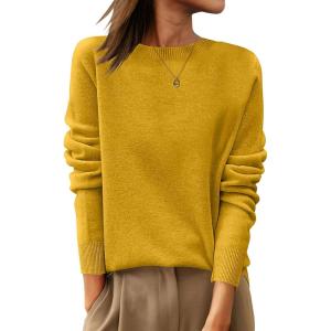 ANRABESS Womens 100% Wool Sweaters Crewneck Long Sleeve Work Business Casual Basic Sweater Tops 2025 Fall Outfits(Yellow)