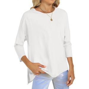 ANRABESS Womens 3/4 Length Sleeve Tops Loose Fit Tunic Shirts Oversized Spring Summer Casual Crew Neck Basic Boxy Tee(White)