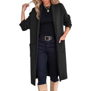 ANRABESS Women’s Cardigan Long Sweater Oversized Open Front Knit Coatigan Duster Coat 2025 Trendy Fall Outfits Outerwear(Black)