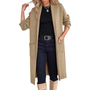 ANRABESS Women’s Cardigan Long Sweater Oversized Open Front Knit Coatigan Duster Coat 2025 Trendy Fall Outfits Outerwear(Brown)