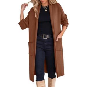 ANRABESS Women’s Cardigan Long Sweater Oversized Open Front Knit Coatigan Duster Coat 2025 Trendy Fall Outfits Outerwear(Coffee)