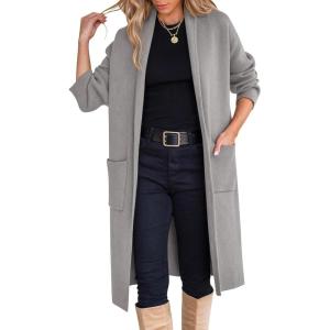ANRABESS Women’s Cardigan Long Sweater Oversized Open Front Knit Coatigan Duster Coat 2025 Trendy Fall Outfits Outerwear(Gray)