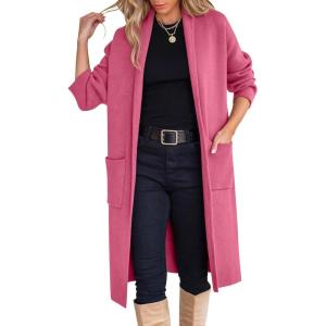 ANRABESS Women’s Cardigan Long Sweater Oversized Open Front Knit Coatigan Duster Coat 2025 Trendy Fall Outfits Outerwear(Hot Pink)