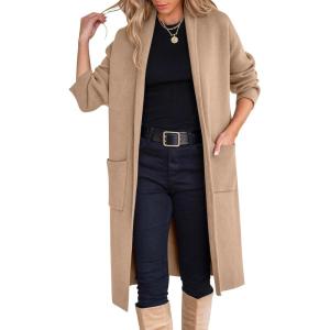 ANRABESS Women’s Cardigan Long Sweater Oversized Open Front Knit Coatigan Duster Coat 2025 Trendy Fall Outfits Outerwear(Khaki Apricot)
