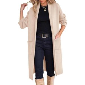 ANRABESS Women’s Cardigan Long Sweater Oversized Open Front Knit Coatigan Duster Coat 2025 Trendy Fall Outfits Outerwear(Khaki Beige)