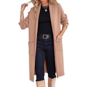 ANRABESS Women’s Cardigan Long Sweater Oversized Open Front Knit Coatigan Duster Coat 2025 Trendy Fall Outfits Outerwear(Light Camel)