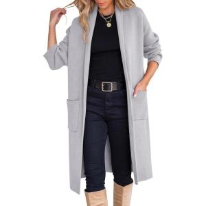 ANRABESS Women’s Cardigan Long Sweater Oversized Open Front Knit Coatigan Duster Coat 2025 Trendy Fall Outfits Outerwear(Light Grey)