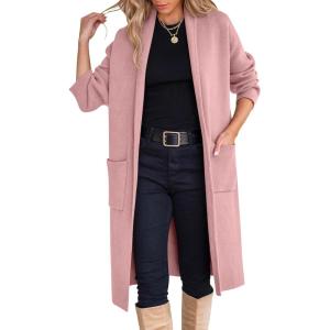 ANRABESS Women’s Cardigan Long Sweater Oversized Open Front Knit Coatigan Duster Coat 2025 Trendy Fall Outfits Outerwear(Pink)